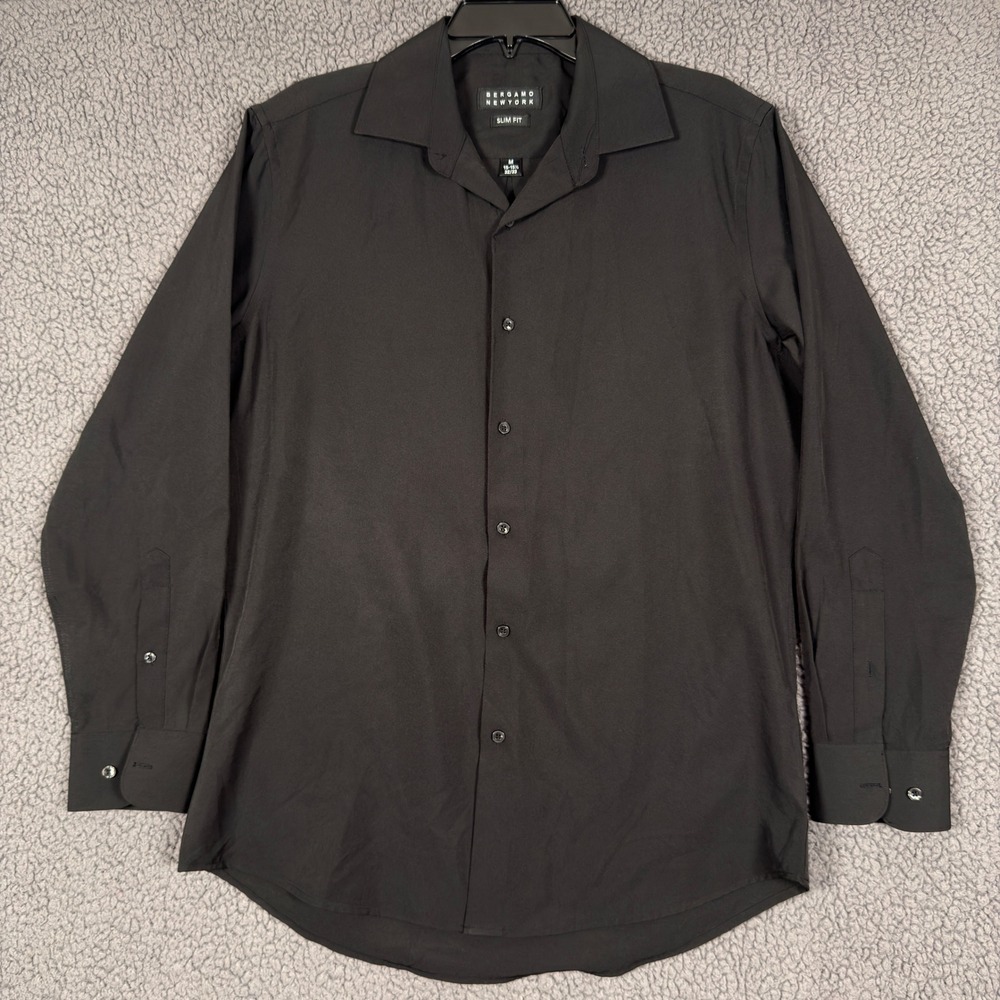 Bergamo New York Dress Shirt Mens M 15-15.5 Slim Fit Black Long Sleeve Button Up